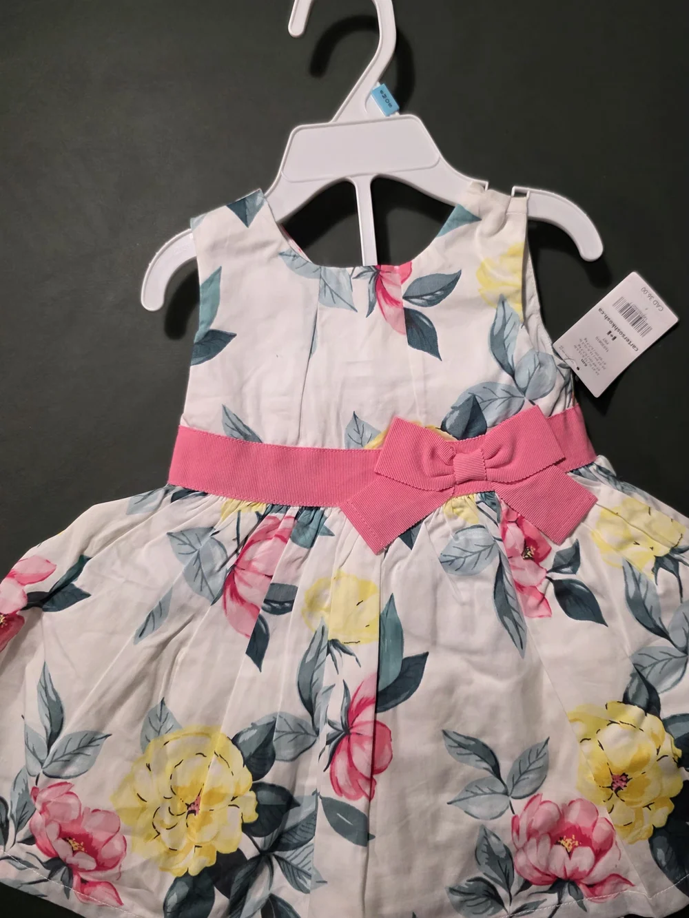 Carter's White Floral Dress with Pink Sash